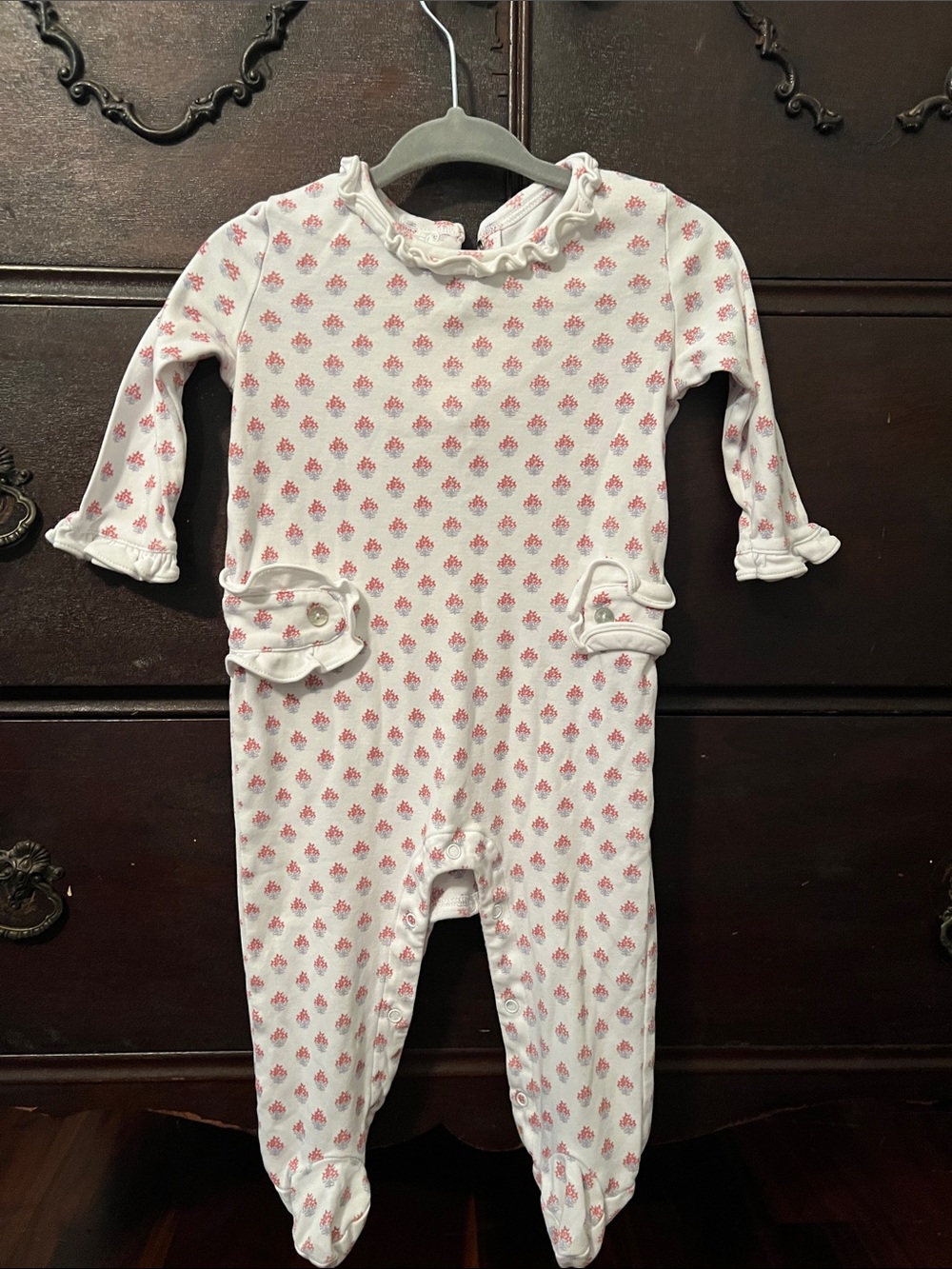 Lila and Hayes White, Red, and Blue Ruffle-Trim Baby One-Piece